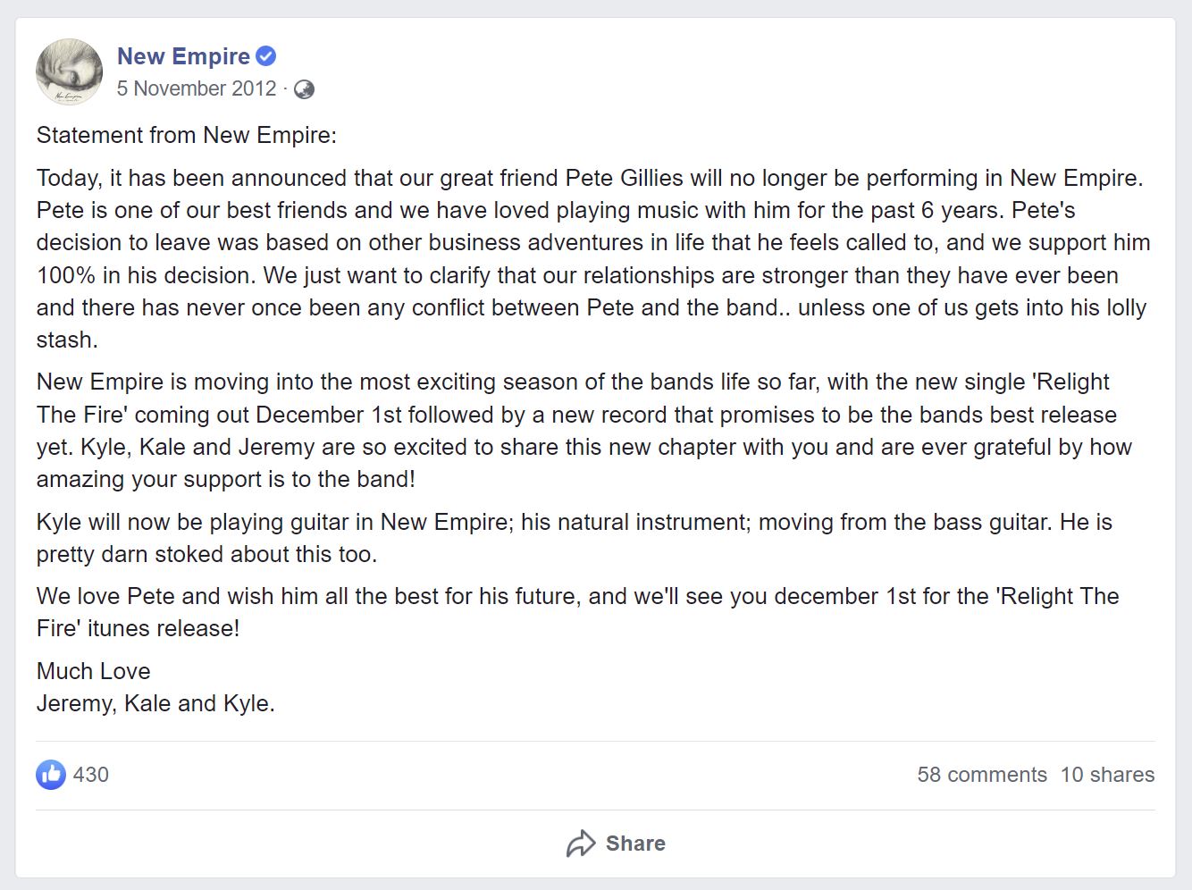 New Empire Pete Leaving 10 years ago
