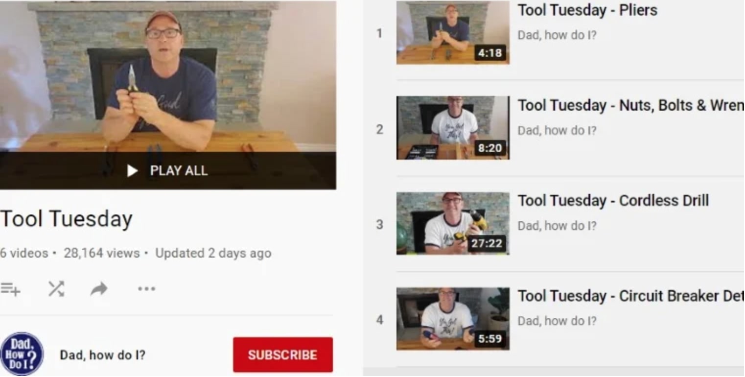 a playlist of videos on the dad how do i youtube channel